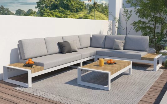 Modułowy narożnik ogrodowy aluminiowy biały teak MATISSE 4SO