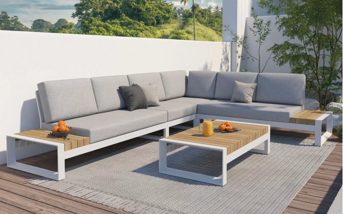 Modułowy narożnik ogrodowy aluminiowy biały teak MATISSE 4SO