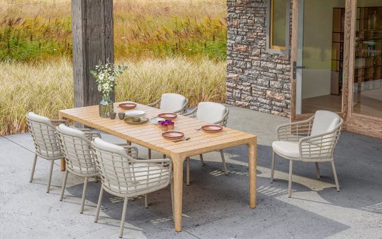 Sześciowosobowy zestaw stołowy ze stołem teak i krzesłami COMO 4SO