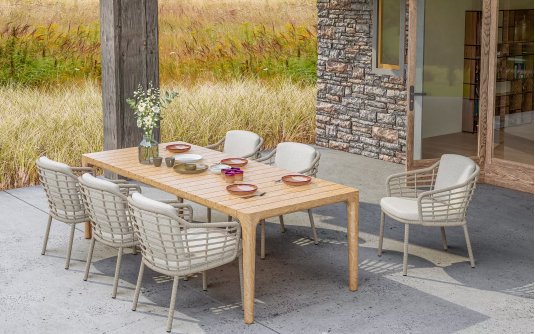 Sześciowosobowy zestaw stołowy ze stołem teak i krzesłami COMO 4SO