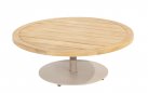 Okrągły stolik kawowy na taras z blatem teak śr. 80 cm VOLTA 4SO noga beżowa