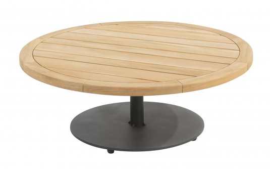 Okrągły stolik kawowy na taras z blatem teak śr. 80 cm VOLTA 4SO noga grafitowa
