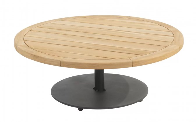 Okrągły stolik kawowy na taras z blatem teak śr. 80 cm VOLTA 4SO noga grafitowa