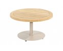 Okragły stolik kawowy na taras z blatem teak śr. 60 cm VOLTA 4SO noga beżowa