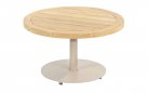 Okragły stolik kawowy na taras z blatem teak śr. 60 cm VOLTA 4SO noga beżowa