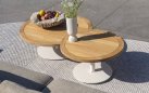 Okragły stolik kawowy na taras z blatem teak VOLTA 4SO 