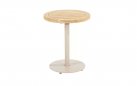 Okragły stolik kawowy na taras z blatem teak śr. 45 cm VOLTA 4SO noga beżowa