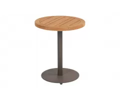 Okragły stolik kawowy na taras z blatem teak śr. 45 cm VOLTOkragły stolik kawowy na taras z blatem teak śr. 45 cm VOLTA 4SO noga brązowaA 4SO noga brązowa