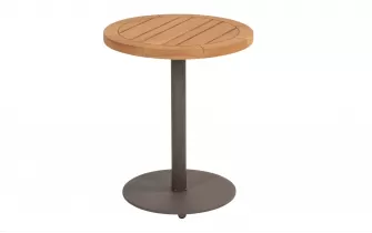 Okragły stolik kawowy na taras z blatem teak śr. 45 cm VOLTOkragły stolik kawowy na taras z blatem teak śr. 45 cm VOLTA 4SO noga brązowaA 4SO noga brązowa