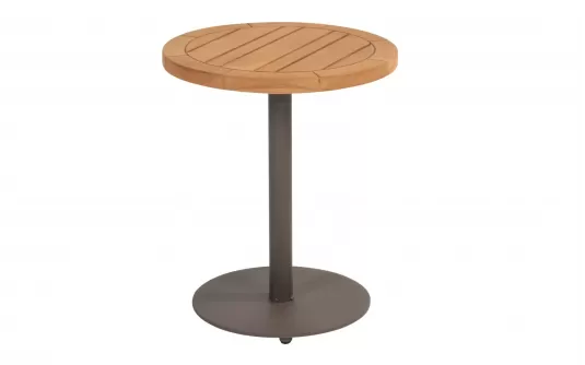 Okragły stolik kawowy na taras z blatem teak śr. 45 cm VOLTOkragły stolik kawowy na taras z blatem teak śr. 45 cm VOLTA 4SO noga brązowaA 4SO noga brązowa