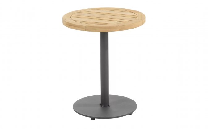 Okragły stolik kawowy na taras z blatem teak śr. 45 cm VOLTA 4SO noga grafitowa