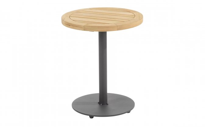 Okragły stolik kawowy na taras z blatem teak śr. 45 cm VOLTA 4SO noga grafitowa