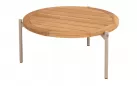 Okragły stolik kawowy na taras z blatem teak śr. 73 cm YOGA 4SO noga beżowa 