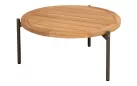 Okragły stolik kawowy na taras z blatem teak śr. 73 cm YOGA 4SO noga ciemnobrazowa