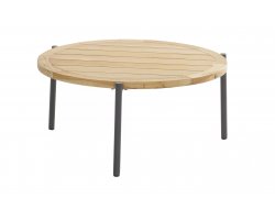 Okragły stolik kawowy na taras z blatem teak śr. 73 cm YOGA 4SO noga grafitowa