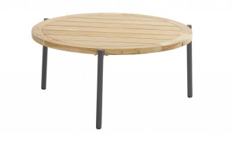 Okragły stolik kawowy na taras z blatem teak śr. 73 cm YOGA 4SO noga grafitowa