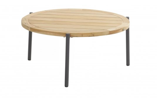 Okragły stolik kawowy na taras z blatem teak śr. 73 cm YOGA 4SO noga grafitowa Okragły stolik kawowy na taras z blatem teak śr. 73 cm YOGA 4SO noga grafitowa
