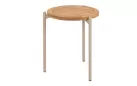 Okragły stolik kawowy na taras z blatem teak śr. 45 cm YOGA 4SO noga beżowa