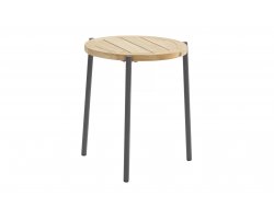 Okragły stolik kawowy na taras z blatem teak śr. 45 cm YOGA 4SO noga grafitowa