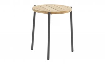 Okragły stolik kawowy na taras z blatem teak śr. 45 cm YOGA 4SO noga grafitowa