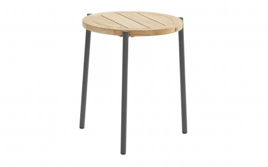 Okragły stolik kawowy na taras z blatem teak śr. 45 cm YOGA 4SO noga grafitowa Okragły stolik kawowy na taras z blatem teak śr. 45 cm YOGA 4SO noga grafitowa