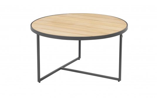 Okragły stolik kawowy na taras z blatem teak śr. 73 cm STRADA 4SO noga grafitowa