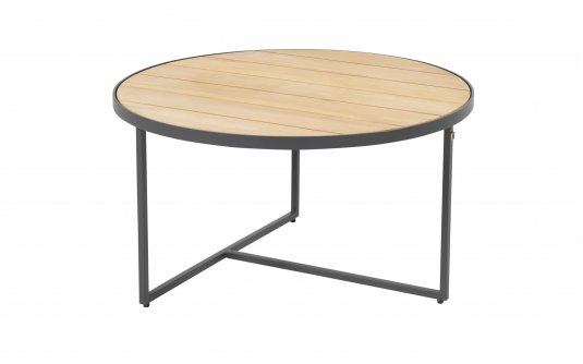Okragły stolik kawowy na taras z blatem teak śr. 73 cm STRADA 4SO noga grafitowa Okragły stolik kawowy na taras z blatem teak śr. 73 cm STRADA 4SO noga grafitowa