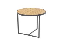 Okragły stolik kawowy na taras z blatem teak śr. 55 cm STRADA 4SO noga grafitowa