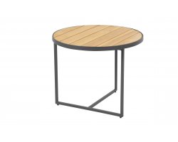 Okragły stolik kawowy na taras z blatem teak śr. 55 cm STRADA 4SO noga grafitowa
