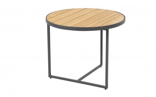 Okragły stolik kawowy na taras z blatem teak śr. 55 cm STRADA 4SO noga grafitowa Okragły stolik kawowy na taras z blatem teak śr. 55 cm STRADA 4SO noga grafitowa