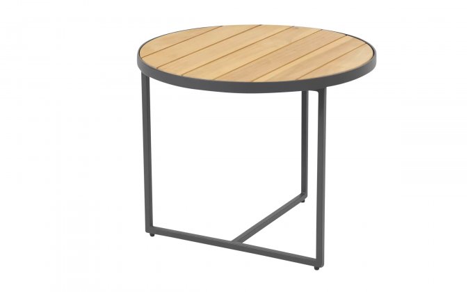 Okragły stolik kawowy na taras z blatem teak śr. 55 cm STRADA 4SO noga grafitowa