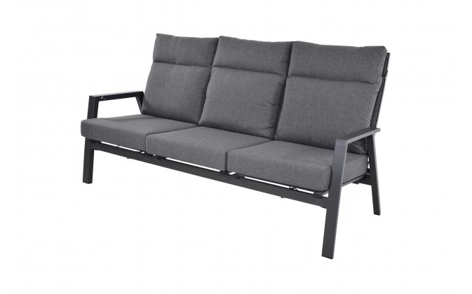 Sofa ogrodowa 3-osobowa z pochylanymi oparciami aluminiowa ciemnoszara OHIO