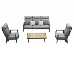 Zestaw wypoczynkowy na taras aluminiowe antracytowy z wysokimi oparciami i odchylany mi fotelami EMOTI  2.0 higold