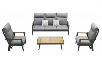 Zestaw wypoczynkowy na taras aluminiowe antracytowy z wysokimi oparciami i odchylany mi fotelami EMOTI  2.0 higold