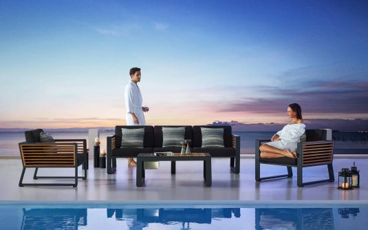 Meble ogrodowe wypoczynkowe NEW YORK aluminiowe ciemnoszare teak  Meble ogrodowe wypoczynkowe NEW YORK aluminiowe ciemnoszare teak