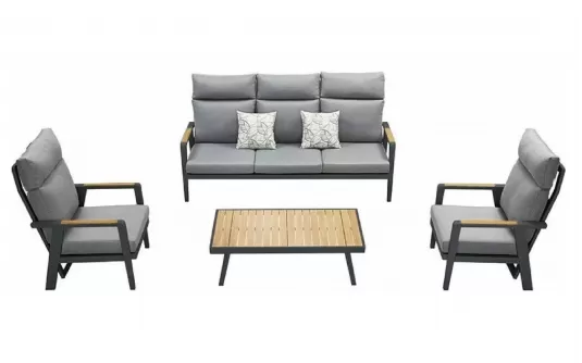 Zestaw wypoczynkowy na taras aluminiowe antracytowy z wysokimi oparciami i odchylany mi fotelami EMOTI 2.0 higold Zestaw wypoczynkowy na taras aluminiowe antracytowy z wysokimi oparciami i odchylany mi fotelami EMOTI 2.0 higold