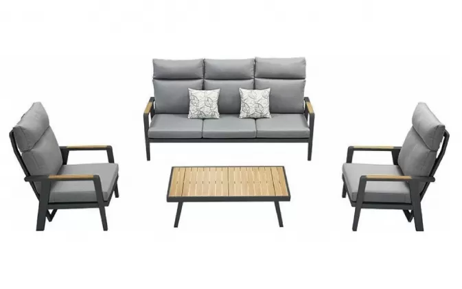 Zestaw wypoczynkowy na taras aluminiowe antracytowy z wysokimi oparciami i odchylany mi fotelami EMOTI  2.0 higold