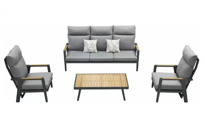 Zestaw wypoczynkowy na taras aluminiowe antracytowy z wysokimi oparciami i odchylany mi fotelami EMOTI  2.0 higold