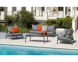 CASSIS zestaw wypoczynkowy ogrodowy aluminium teak antracytowy