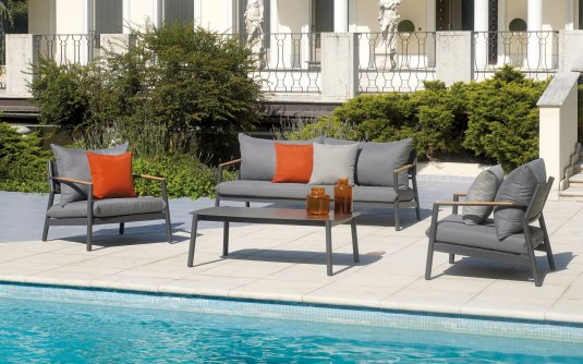 CASSIS zestaw wypoczynkowy ogrodowy aluminium teak antracytowy CASSIS zestaw wypoczynkowy ogrodowy aluminium teak antracytowy