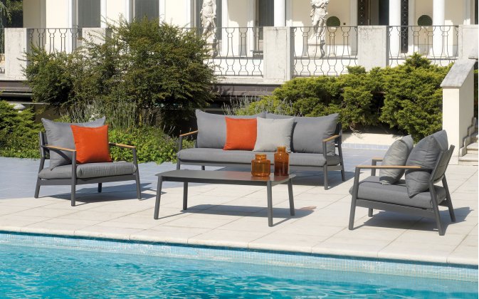 CASSIS zestaw wypoczynkowy ogrodowy aluminium teak antracytowy