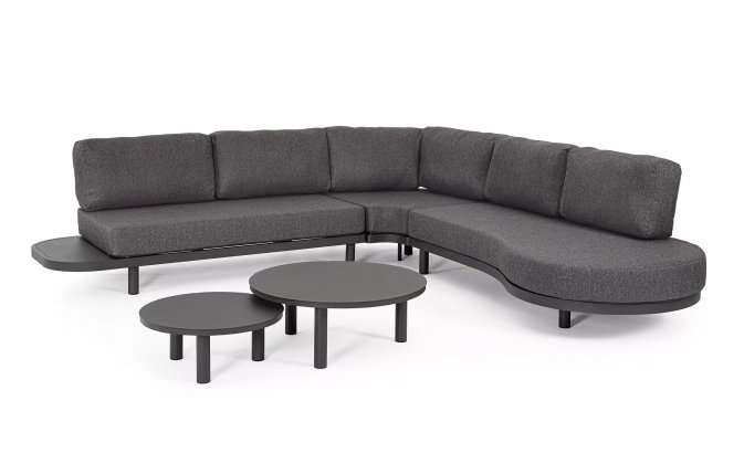 Grafitowy narożnik na taras aluminiowy z wyspą HERCULES aluminiowy z 2 stolikami