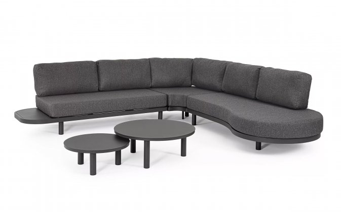 Grafitowy narożnik na taras aluminiowy z wyspą HERCULES aluminiowy z 2 stolikami