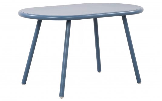 NIEBIESKI stolik kawowy na taras i do domy VELV 80x45 blat polipropylen / nogi metal lakierowany