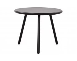 CZARNY okrągły stolik kawowy na taras i do domu BER d50 cm blat polipropylen / nogi metal lakierowany