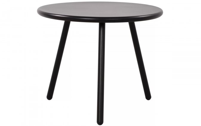 CZARNY okrągły stolik kawowy na taras i do domu BER d50 cm blat polipropylen / nogi metal lakierowany
