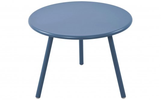NIEBIESKI okrągły stolik kawowy na taras i do domu MINO d60 cm blat polipropylen / nogi metal lakierowany
