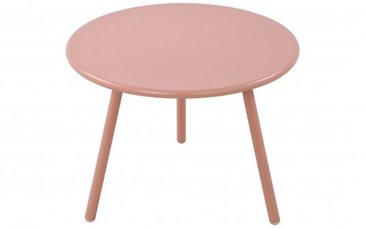 RÓŻOWY okrągły stolik kawowy na taras i do domu MINO d60 cm blat polipropylen / nogi metal lakierowany