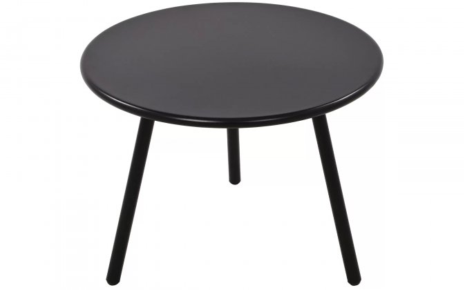 CZARNY okrągły stolik kawowy na taras i do domu MINO d60 cm blat polipropylen / nogi metal lakierowany