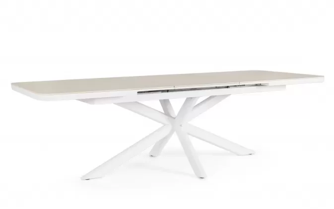 Stół ogrodowy rozkładany z blatem z kamienia spiekanego w kolorze białym z aluminium Pascal 200-260 cm biały